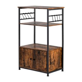 Multiuse 3-Tier Kitchen Bakers Rack with 1 Cabinet and 8 Hooks, Microwave Storage Rack Oven Stand, Utility Storage Organizer Cabinet
