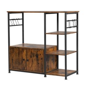 Multiuse 4-Tier Kitchen Bakers Rack with 1 Cabinet and 8 Hooks, Microwave Storage Rack Oven Stand, Utility Storage Organizer Cabinet