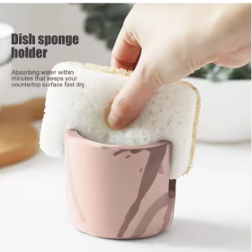 Diatom Mud Sponge Rack Kitchen & Bathroom Sink Caddy For Sponges Scrubbers (Color: Brown)