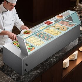 Commercial Food Warmer 6 X 1/3 Size Pans Buffet Bain Marie With Glass Cover (Option: Silver)